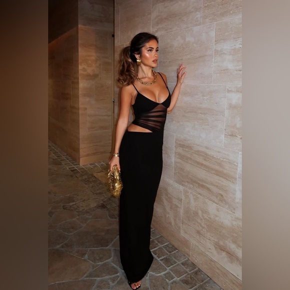 House of CB Dresses & Skirts - Sexy Black Mesh Cutout Maxi Dress